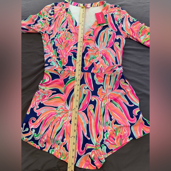 Lilly Pulitzer Tiki Wrap Romper Skort Banana Flambe Print Long Sleeve NWT - Picture 8 of 9